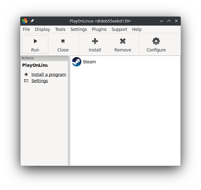 screenshot of PlayOnLinux running in Docker